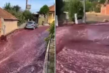 Dos millones de litros de vino inundaron las calles de un pueblo en Portugal