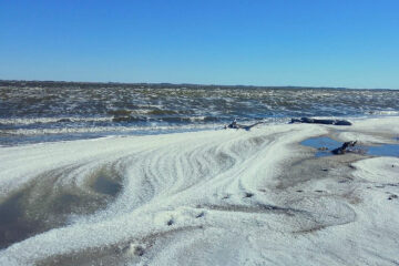 Epecuén luce blanca como la nieve