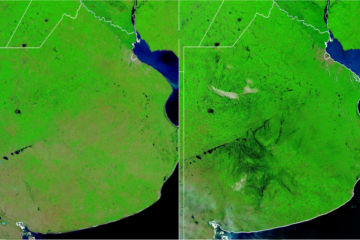 Una foto satelital muestra el antes y el después de las inundaciones en la Región