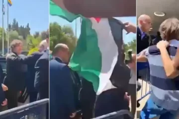 Un hombre con una bandera palestina intentó agredir a Javier Milei en Israel