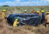 Un automóvil con tres ocupantes volcó en la Ruta 60, cerca de Rivera Un automóvil con tres ocupantes volcó en la Ruta 60, cerca de Rivera